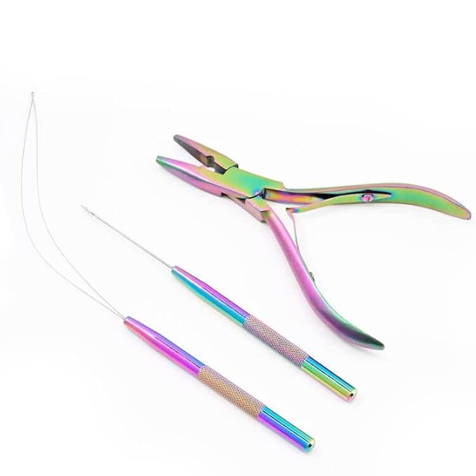 NEWISHTOOL Micro Links Hair Extensions Kit, Hair Extension Pliers for Beads, Hair Extension Loop Needle Pulling Hook Tool Bead Device Tool Kits, Micro Link Tools for Hair or Feather Extensions Styling