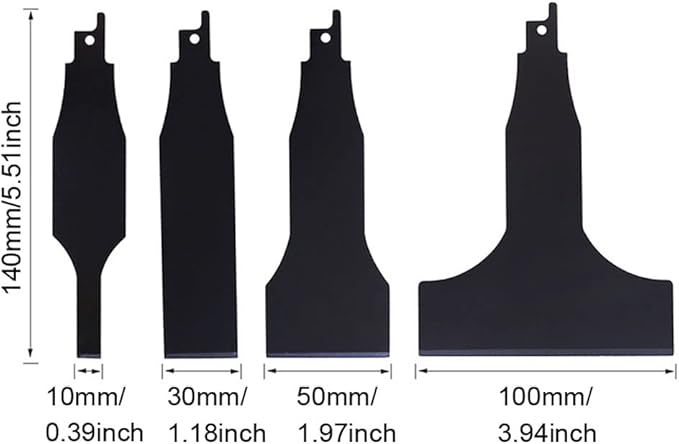 4PCS Reciprocating Saw Scraper Blade, High Carbon Steel Tile Cleaning Tools for Removing Tile Grout Glue Gaps Adhesives, Wall Cleaning, Metal derusting (Black)