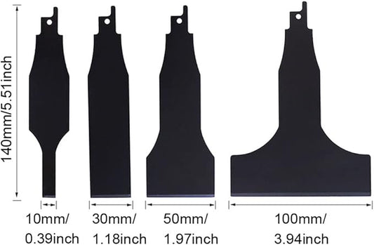 4PCS Reciprocating Saw Scraper Blade, High Carbon Steel Tile Cleaning Tools for Removing Tile Grout Glue Gaps Adhesives, Wall Cleaning, Metal derusting (Black)
