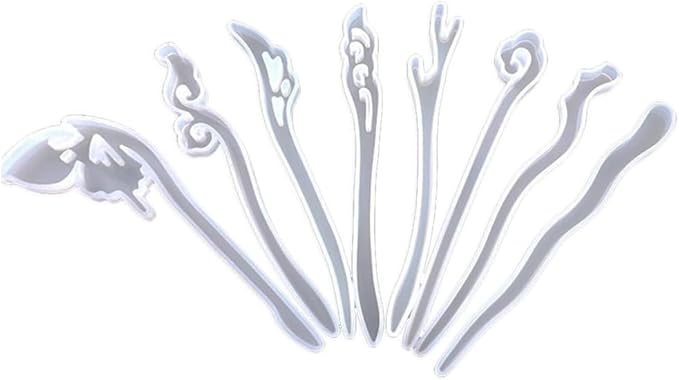 Tustao 5 Pcs White Silicone Resin Hairpins Molds Hair Stick Kit for Jewelry Crafts Making Jewelry Resin Casting Molds,Jewelry Casting Supplies