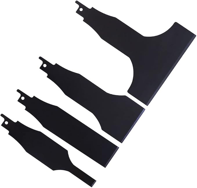 4PCS Reciprocating Saw Scraper Blade, High Carbon Steel Tile Cleaning Tools for Removing Tile Grout Glue Gaps Adhesives, Wall Cleaning, Metal derusting (Black)