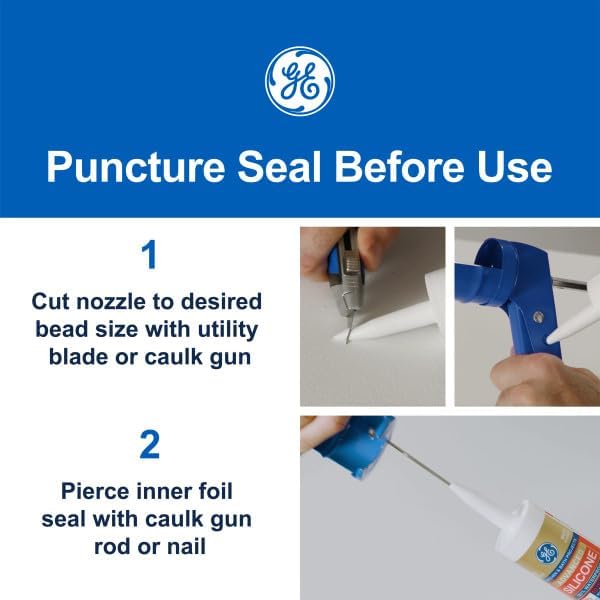 GE Supreme Silicone Caulk for Window & Door, Clear, 10 fl oz Cartridge, 1 Pack - 100% Waterproof Silicone Sealant, 7X Stronger Adhesion, Shrink & Crack Proof
