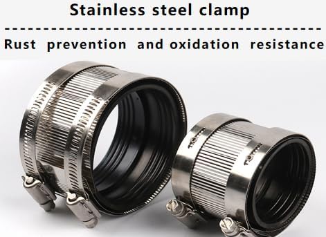 Flexible pipe Coupling with Stainless Steel Clamps.Pipe Connector for PVC and Metal Pipes (3inch-Longer)