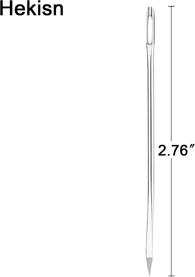 Hekisn Professional Large-Eye Triangle Leather Needles with Threaders for Hand Sewing Repair Stitching Projects (1.83 * 70mm)