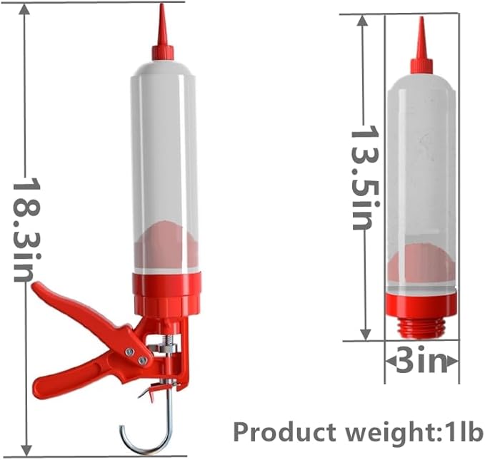 Professional Caulking Gun, Red and White, Manual Pressure Grouting Tool, 14.96x2.36 Inch, Labor Saving Design，Suitable for grouting various materials