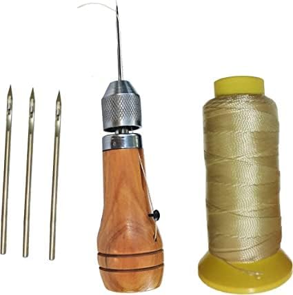 Swift Stitch Hand Sewing Awl Kit Leather Canvas Repair Saddles Coat Seat (Waxed Beige Thread)