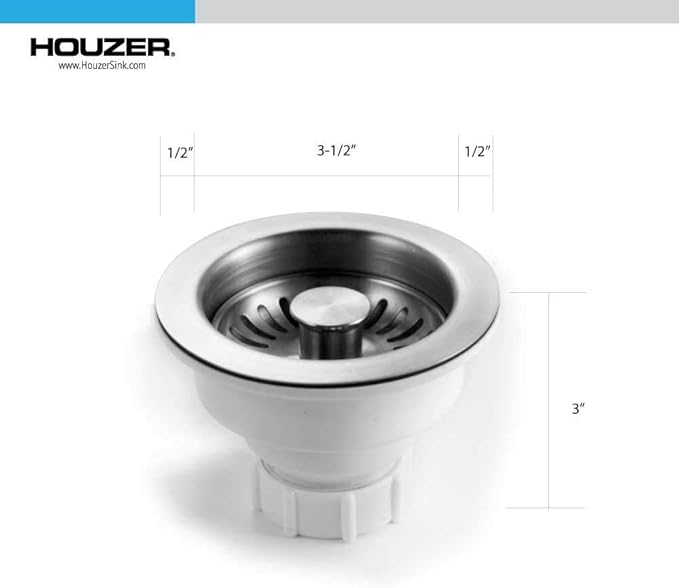 Houzer 190-9400 - 3-1/2 Inch Stainless Steel Pop-Up Kitchen Sink Basket Strainer, Durable Food Catcher Stopper for Metal Kitchen Sink, Ideal for Filtering Waste and Preventing Clogs