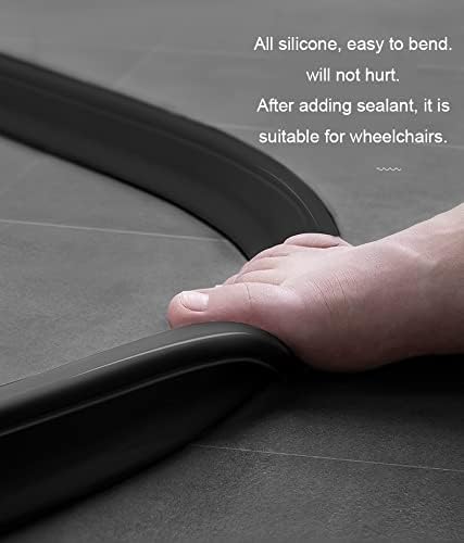 39Inch Collapsible Shower Threshold Water Dam 2" High Shower Barrier Water Stopper 2" Tall Shower Water Guard To Keep Water In Shower Dry And Wet Separation Bathroom Wheelchair Accessible Black