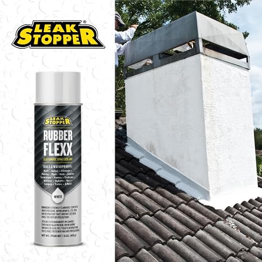Leak Stopper Rubber Flexx – Waterproof Repair & Sealant Spray - Point & Spray to Seal Cracks, Holes, Leaks, Corrosion & More | White – 1 Bottle 15 Ounces
