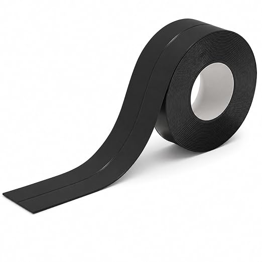 Waterproof Sealing Caulk Tape, Caulking Tape for Bathroom, Self Adhesive Caulk Strip for Tub Surround, Toilet, Kitchen Countertop, Wall Contact Paper Peel & Stick Easy Installation (Black)