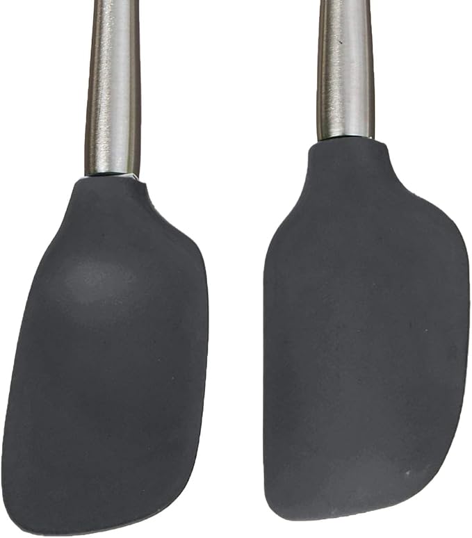 Tovolo Flex Core Silicone Spatula Spoonula Set of 2 for Non Stick Cast Iron Cooking & Baking, Dishwasher Safe Heat Resistant BPA Free Long Stainless Steel Handle Kitchen Utensil, Charcoal Gray