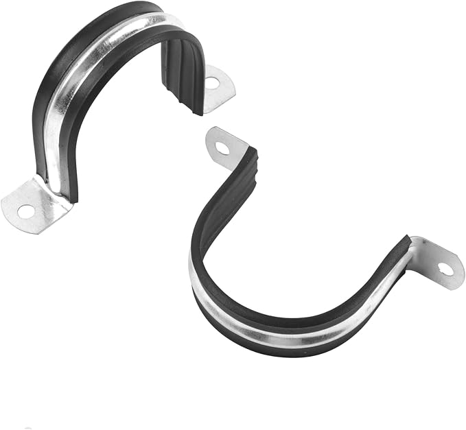 1-9/16 Inch Reinforced Rigid Pipe Strap, 2 Holes U Bracket Cable Clamp Hanger, Rubber Cushioned Insulated Clamp, Conduits Strap Clamps for Pipe Fixing on Various Surfaces, 10 PCS(40 mm)