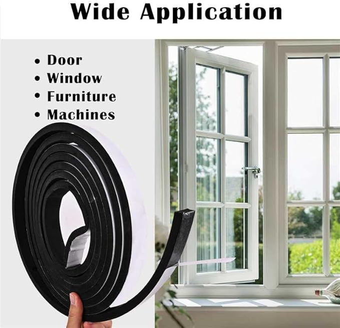 Black Foam Weathe Stripping 2 inch Wide x 1/4 inch Thick,Closed Cell Foam Tape with Self-Adhesive,Single Sided Weatherstripping for Window, Door Seal,High Density Weatherstrip 16.5 Feet