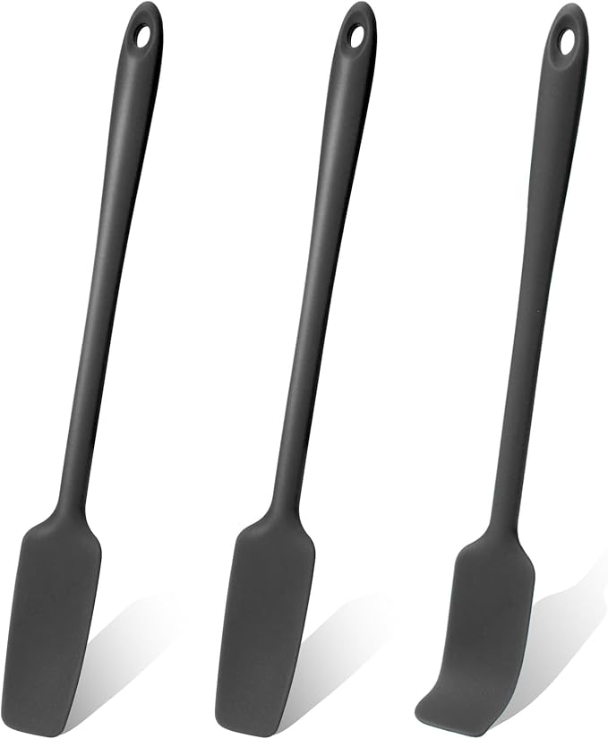 3 Pcs Small Spatulas Set Silicone Jar Spatulas with Long Handle Heat Resistant Non-Stick Mini Spatulas Jam Spreader Scraper Narrow Rubber Spatula for Baking and Cake Icing Kitchen Use 11 Inches