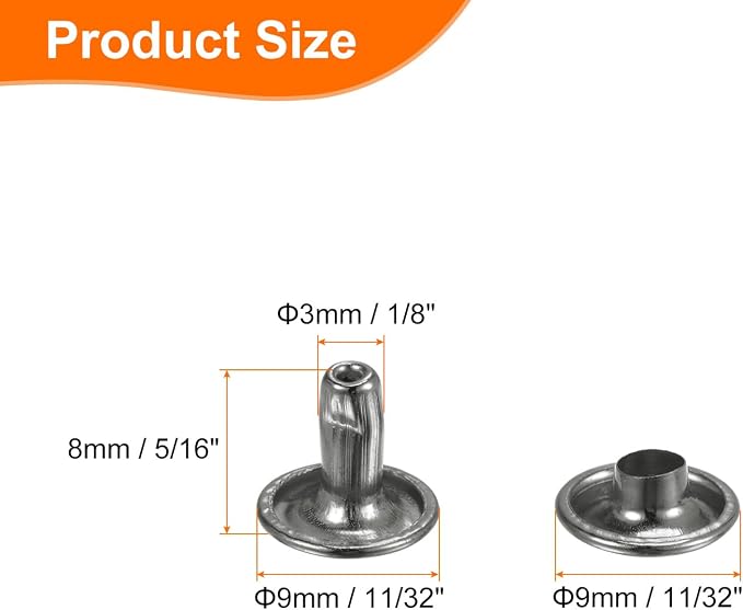 HARFINGTON 100 Sets Double Cap Leather Rivets, 9x8mm Round Cap Tubular Metal Studs Leather Crafting Rivets for Fabric Belt Pet Collar Boot Bag Repair and Decoration, Gunmetal