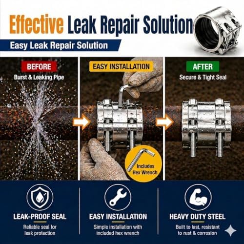 Pipe Repair Clamp,4 inch(106mm-112mm) Stainless Steel Leak Sealer, Heavy Duty Pipe Leak Repair Kit for Metal & PVC Pipes, for Burst & Crack Water Pipe Emergency Maintenance