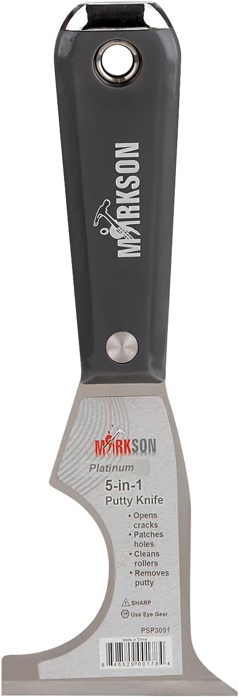 MARKSON Putty Knife 5 in 1 with Nylon Hammer End Handle, Spackle Knife, Caulk Removal Tool, Paint Can Opener, Paint Remover from Wood, Wallpaper Scraper