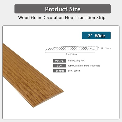 Floor Transition Strip 2" Self Adhesive Flat Vinyl Flooring Transitions Strip with Strong Backing (5cm, 6.6FT, Brown Wood Grain)