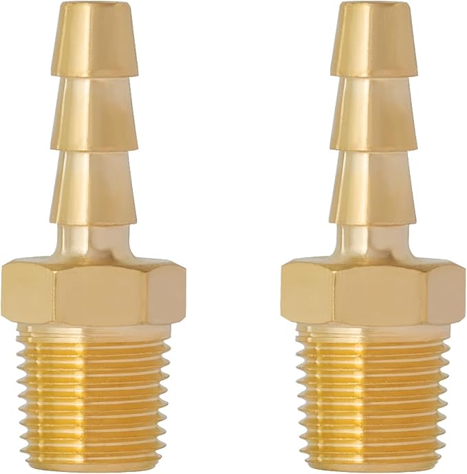 SUNGATOR Hose Barb Fittings 3/16 Inch Barb × 1/8 Inch NPT, Brass Air Hose Fittings, 3/16" to 1/8" NPT Male Air Line Repair Connector Kit, Brass Male Thread Pipe Adapter (2 Pack)
