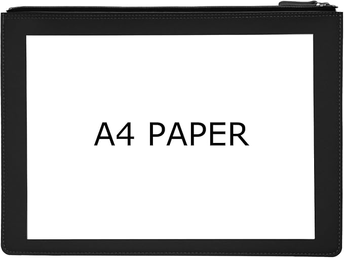 PU Leather A4 File Folder Zipper Document Holder Envelope Folder Case for Receipt Contract (Black)