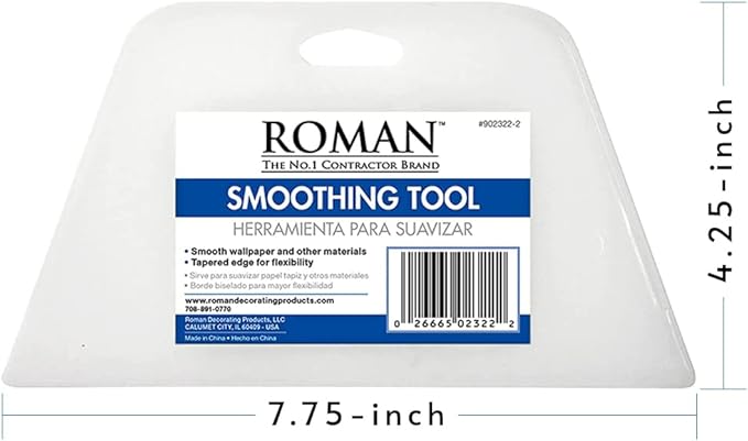 ROMAN’s Wallpaper Smoothing Tool for Home Improvement, Wallpaper Smoother for Installation, 7.75-Inch Wide, Plastic, White