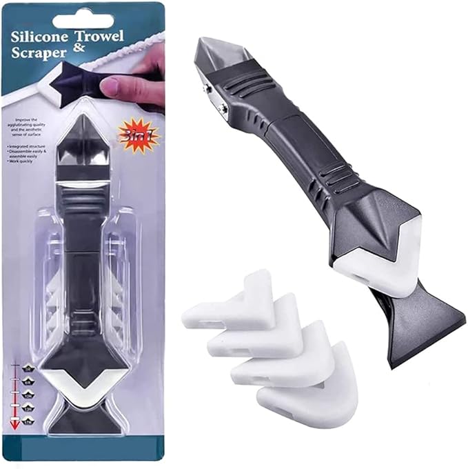 Generic 3 in 1 Silicone Caulking Tool | Caulk Removal Tool | Grout Removal Tool | Caulk Removal Tool for KitchenBathroom, Windows and Sink Joints (Stainless Steel Head)