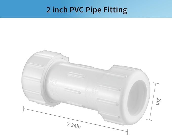 LESSO 2 Inch PVC Compression Coupling, Pipe Connection, IPS Coupling, Compression Fitting, Quick Connecting Piping and Repairs of PVC Pipe, 2" Schedule 40, White