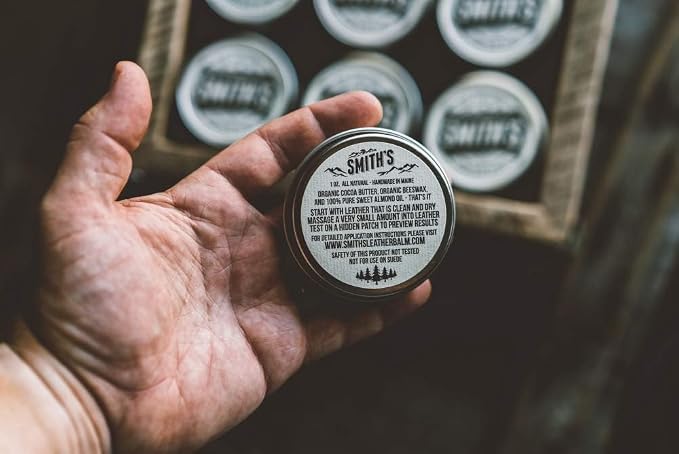 Smith’s All Natural Leather Balm – 4 oz Tin | Handmade in Maine | All-Natural Beeswax, Cocoa Butter & Almond Oil Leather Conditioner | Safe, Non-Toxic Care for Boots, Bags, and Furniture
