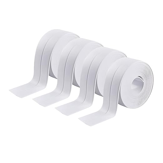 Caulk Tape Self Adhesive, 4 Rolls Waterproof Caulk Strip, Toilet Sealer Around Toilet Base, Traditional Caulking Replacement, Caulking Tape for Bathroom, Bathtub, Floor Wall Edge Protector
