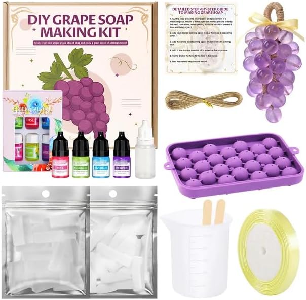 Soap Making Kit for Adults, Grape Soap Complete, Melt and Pour Soap Making Supplies, Contains Mould Soapbase Essential Oils Fragrances and Dried Flowers for Beginners and Mother's Day