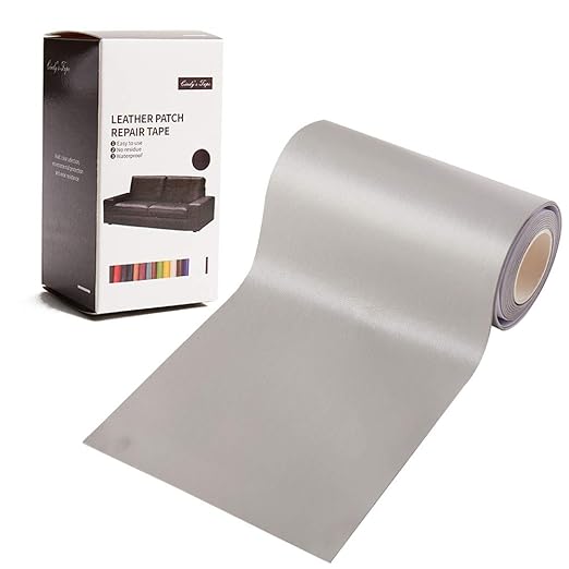 Leather Repair Patch Kit Light Gray 4 x 60 inch Leather Repair Tape Self Adhesive Patch for Furniture, Couch, Sofa, Car Seats Computer Chair First Aid Vinyl Repair Kit