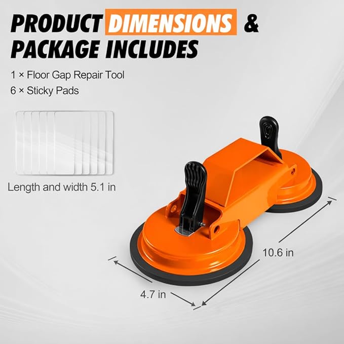 Floor Gap Fixer Tool, 45° Striking Surface Floor Gap Repair Tool with Dual Suction Cup, Made of Iron. with 6pcs Sticky Pads for Fixer Laminate/Vinyl Flooring Tools