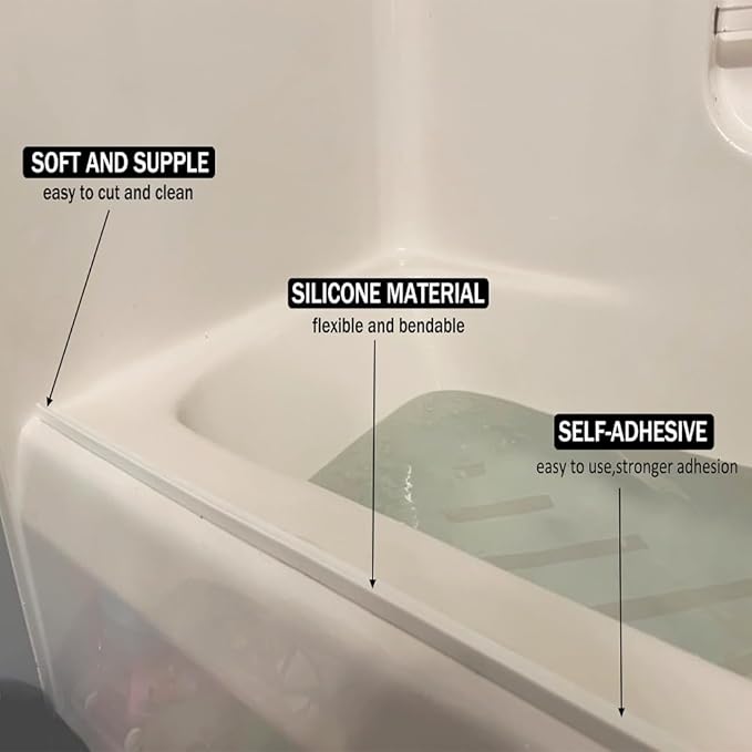 Shower Threshold Water Dam Barrier, Self Adhesive Silicone Waterproof Barrier Bathroom and Kitchen Shower Water Guard for Dry and Wet Separation Caulk Seal Strip Edge Trim (98Inch, Gray)