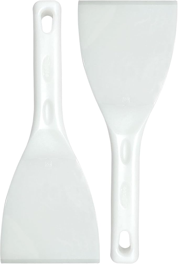 Pizza Dough Scraper 2 Pack with Handle Food Safe Scraper Tool 4 Inch Flexible Plastic White Dough Spatula Bench Scraper