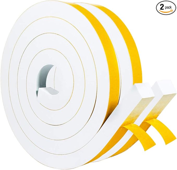 Yotache White High Density Foam Tape 1" x3/4" for Windows Air Conditioner Insulation Seal, Weatherstrip, AntiVibration, Shockproof Protection, Total 13 Ft (2 X 6.5 Ft Each)