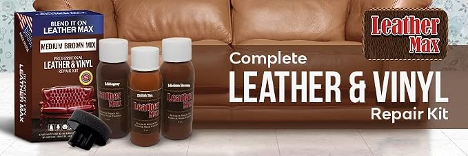 Leather Max Quick Blend Refinish and Repair Kit, Restore Couches, Recolor Furniture & Repair Car Seats, Jackets, Sofa, Boots / 3 Color Shades to Blend with Leather, Vinyl and Bonded (Brown Mix)