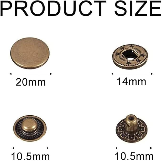 BetterJonny 24 Sets Heavy Duty Leather Snap Fasteners Kit, 20mm Metal Snap Buttons Press Studs Leather Rivets Snaps with 4 Setter Tools for Clothes Bracelet Jackets Jeans Gun Black