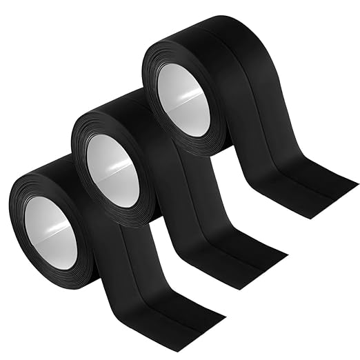 3 Rolls Self-Adhesive Caulk Tape - Waterproof Peel and Stick Sealing Strip (1.5"x10.5 Ft, Black) for Bathtub, Shower, Sink, Toilet Edge Protector & Kitchen Countertop - No Mess Alternative to Caulking