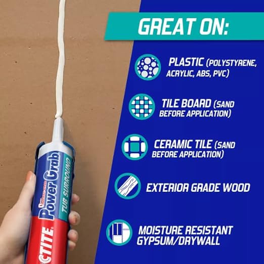 Loctite Power Grab Tub Surround Construction Adhesive, 9 fl oz, Cartridge (12 Pack)