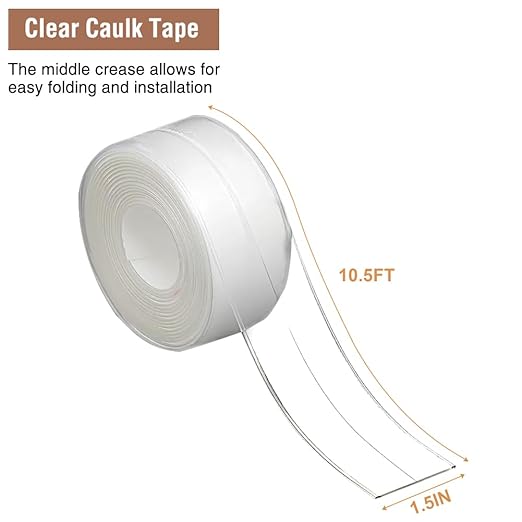 Clear Caulk Tape Self Adhesive, DIY Home Improvement Decor Bathroom & Kitchen Waterproof Caulking Tape for Sinks Tubs Showers Counters Back Splash Wall Contact Paper Peel & Stick Easy Installation