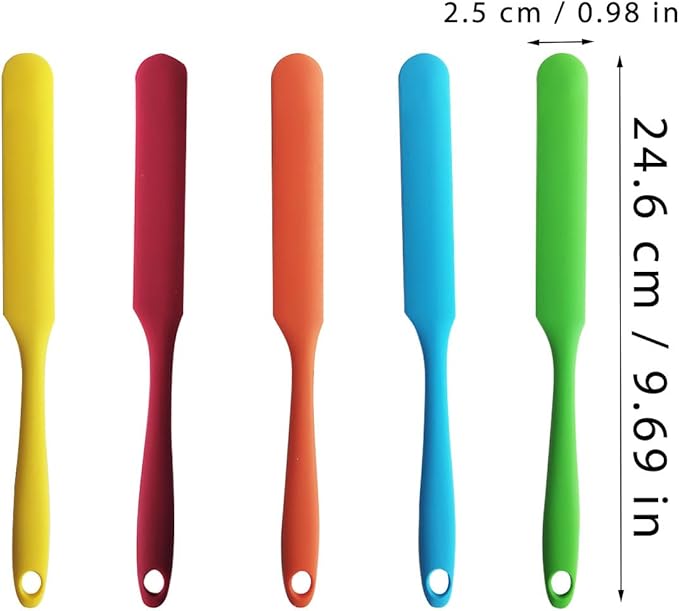 5-Pack 9.69 Inch Silicone Spatula Set, Heat Resistant Jar Scrapers with Long Handles, Non-Stick Butter Spreaders for Cake Frosting, Jam, Kitchen, Bakery, Mixing Bowl, Dishwasher Safe