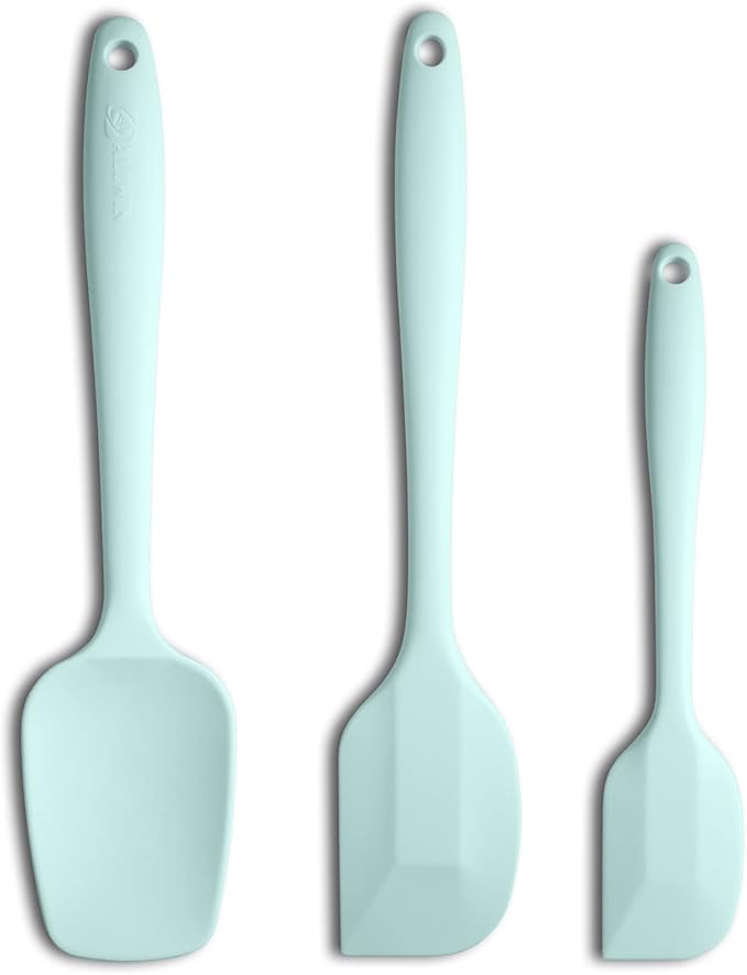 Silicone Spatula 3‑Piece Set Heat Resistant 600°F Non‑Stick Rubber Spatulas with Stainless Steel Core ALLWIN HOUSEWARE Large Spatula, Spoonula & Mini Spatula for Cooking & Baking, Macaron Navy