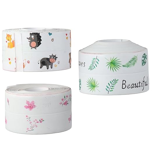 1.5inch x 10.5Feet Caulk Tape,Bathroom Adhesive Seam Stickers,Cute Pattern Seam Stickers,Self-Adhesive Caulking Sealing Tape,for Countertop,Sink,Bathroom,Toilet,Bathtub Floor