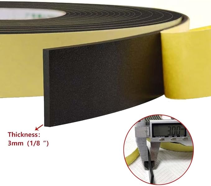 High Density Foam Tape Waterproof Sealing Strip, Single-Sided Adhesive EVA Self Adhesive Weather Strip for Insulating Door Frame, Window, Air Conditioner (1.18in X 32.8Ft,1/8 in Thick)