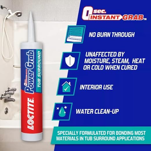 Loctite Power Grab Tub Surround Construction Adhesive, 9 fl oz, Cartridge (12 Pack)