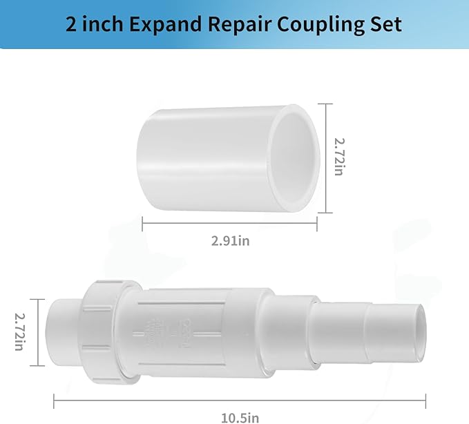 LESSO 2 Inch PVC Pipe Repair Coupling, 2" PVC Repair Fittings for Broken or Cracked In-Ground Pipe Fittings Waterproof Durable, SCH40 White (2 Sets)