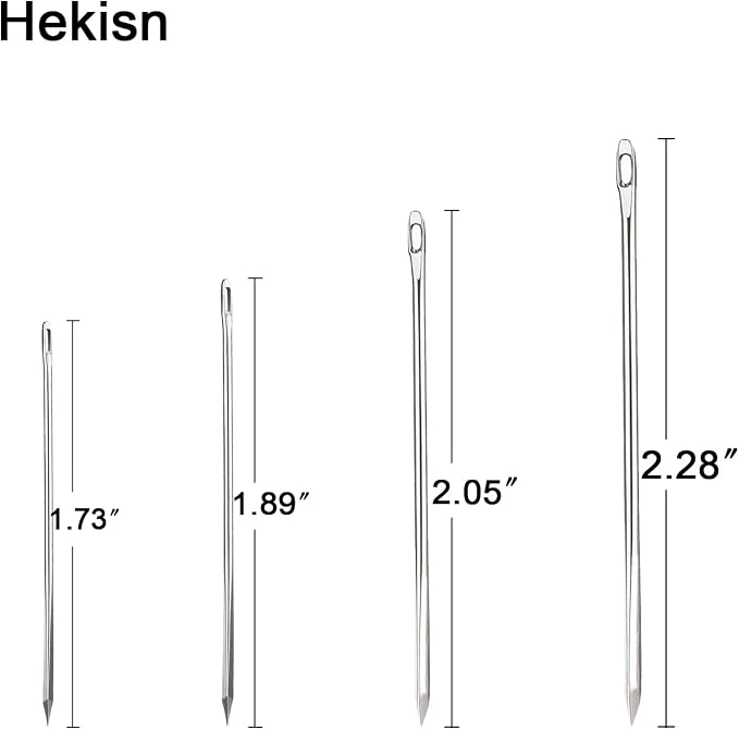 Hekisn Professional Large-Eye Triangle Leather Needles with Threaders for Hand Sewing Repair Stitching Projects (1.6 * 58/1.25 * 52/1.02 * 48/0.95 * 46mm)