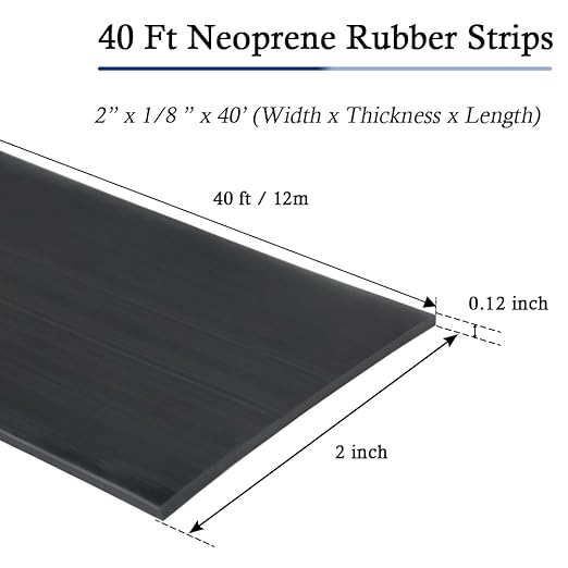 Neoprene Rubber Strips Self Adhesive Solid Rubber Sheets, Rolls & Strips for DIY Gaskets Crafts Pads Seals Warehouse Flooring Neoprene Sheet with Adhesive Backing (2" Wide x 1/8" Thick x 40' Long)