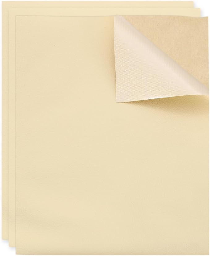 MECCANIXITY 3 Pcs Leather Repair Patch 10"x12" Self-Adhesive Leather Vinyl Repair Tape Kit for Furniture Couches Sofa Chair Car Boat Seats Jackets, Beige Yellow
