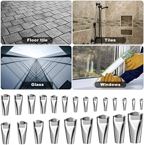 Hotop 23 Pieces Caulking Finisher Kit Caulk Nozzle Applicator Stainless Steel Sealant Finishing Tool Caulk Nozzle Finisher Kit for Kitchen Bathroom Window, 23 Sizes